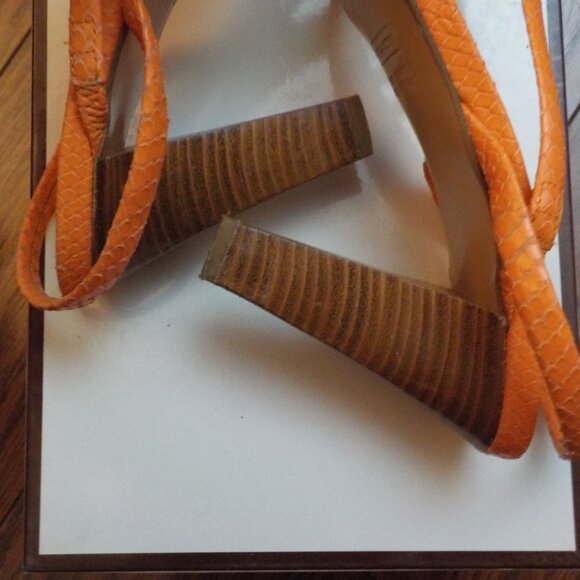 Like New Coach Sandals in Tangerine printed Python Leather SZ 8B - Picture 10 of 13